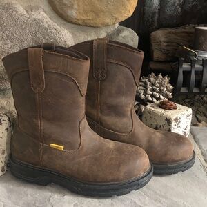 HermanSuvivors  Leather Steel Toed BOOTS Waterproof Mens8.5 EU41.5 BrownEUC